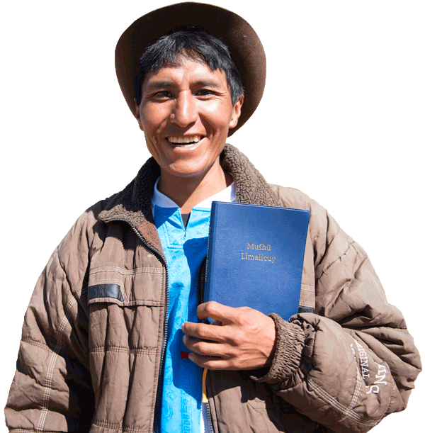 Peruvian man holding a translated Bible
