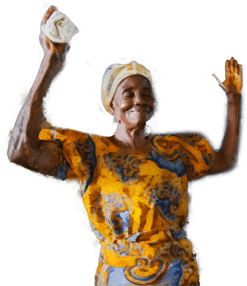 African woman with raised hands